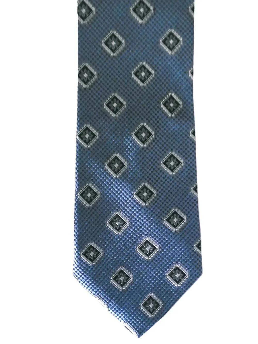 Nordstrom Men's Neck Tie French Blue Black & Silvery Gray Classic 100% Silk
